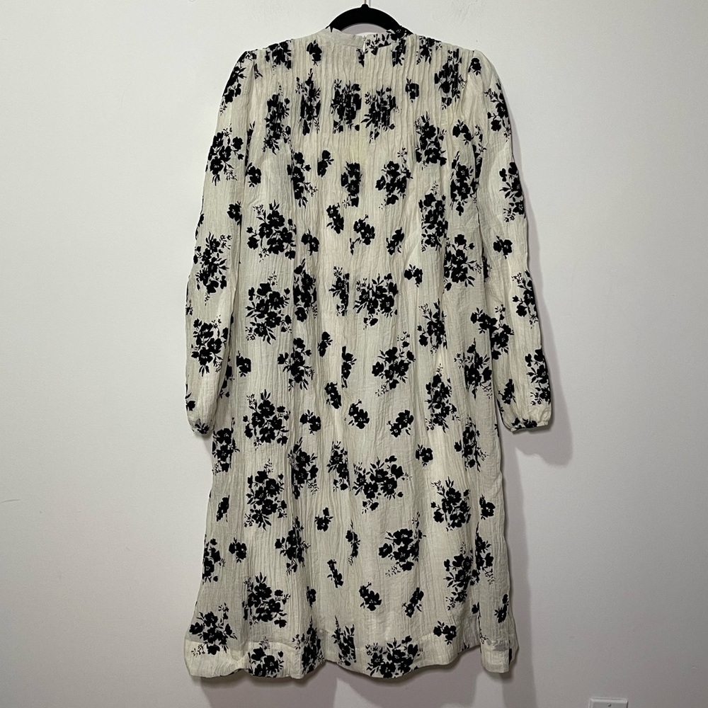Static wmn white black burnt velvet floral print puff long sleeve midi dress XS - Picture 7 of 8